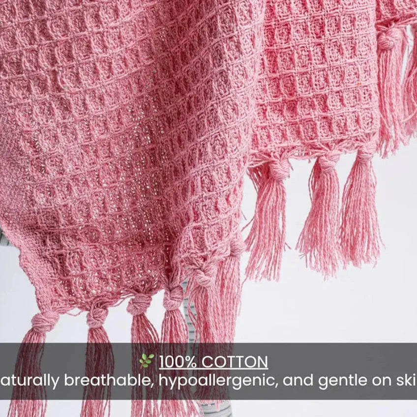 Homadorn Waffle Weave Cotton Throw Blanket Colour Pink