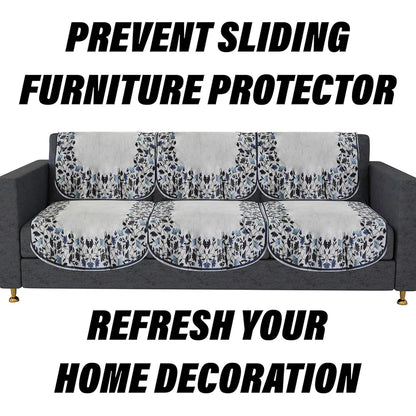 Kuber Industries 5 Seater Couch Cover Set Blue Digital Leaf Sofa Slipcover Gray