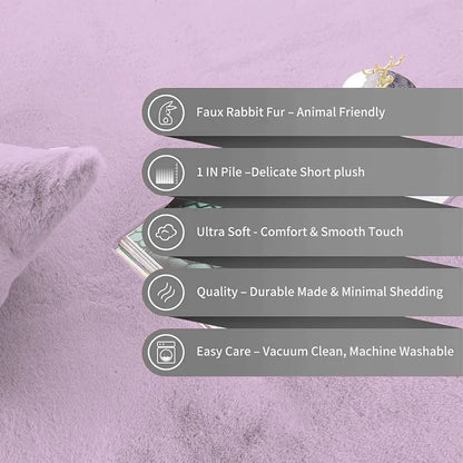 Luxe Home International Rectangular Bath Mat Super Soft Anti Skid Rabbit Fur  Bathroom Mats Rug Colour Lilca