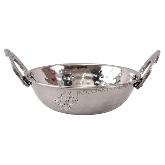 Indian Art Villa Steel Kadhai Kadai Wok|Hammer Design with Embossed Handle - 280 gms