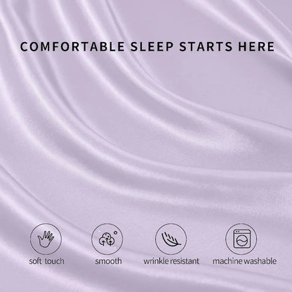 Cloth Fusion Satin Elastic Fitted Bedsheets Double Bed Luxury Queen Size Bed Sheet with 2 Pillow Covers Lilac Colour