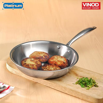 Vinod Platinum Triply Stainless Steel Frypan 22 Cm | 2.5 Mm Thick | Steel Pan | Scratch Resistant | Non Toxic
