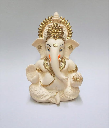 Gold Art India Peach Ivory Finish Ganesha Idol Car Dashboard Idol Ganesha Murti
