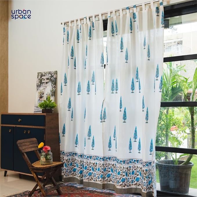 Urban Space Malmal Cotton Curtains 7 feet Set of 2 for Door (Colour Ace of Spade Blue)