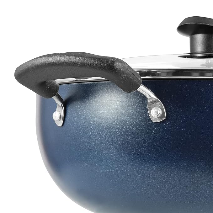 Vinod Zest Aluminium Non Stick Deep Kadhai with Glass Lid - 2 Litre, 20cm | 3 Layer Ceramic Coating | 3 mm Thick