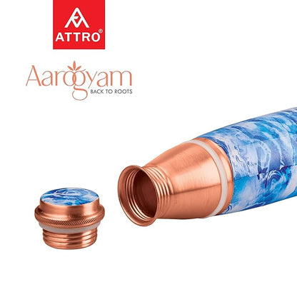 Attro Aarogyam Jal 1000ml Blue Ocean Designer Joint less Copper Water Bottle