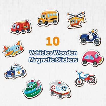 Mini Leaves Transport Vehicle Wooden Fridge Magnets | Colorful Shape Learning Toy Set