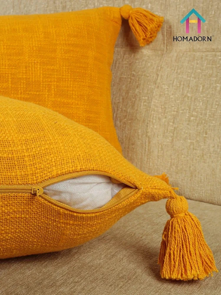 Homadorn Luxury Cotton Handmade Decorative Boho Throw Pillow Covers Mustard