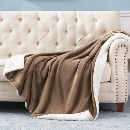 Bsb Home Polyester Micromink Warm Sherpa Super Soft Flannel Solid/plain Blanket Light Brown, Size 150 x 230 Cms (Approx 4.7 x 7 ft, Single)