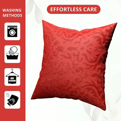 Kuber Industries Set of 5 Washable & Removable Velvet Sofa Pillow Covers with Zip Floral Design Red