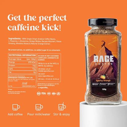 Rage Coffee Sparky Orange Flavoured Coffee infused With Plant based Rich Vitamins | Rich Aroma & Bold taste | - 100g