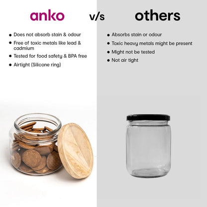 Anko 1.5L Clear Glass Jar | Airtight | Rubberwood Lid | Set of 1 | Kitchen Storage