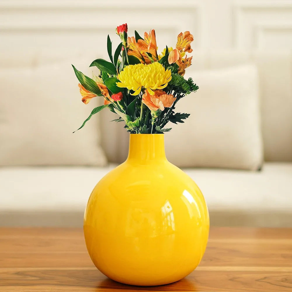 Behoma Metal Flower Vase Sunshine Yellow Flowers not Included