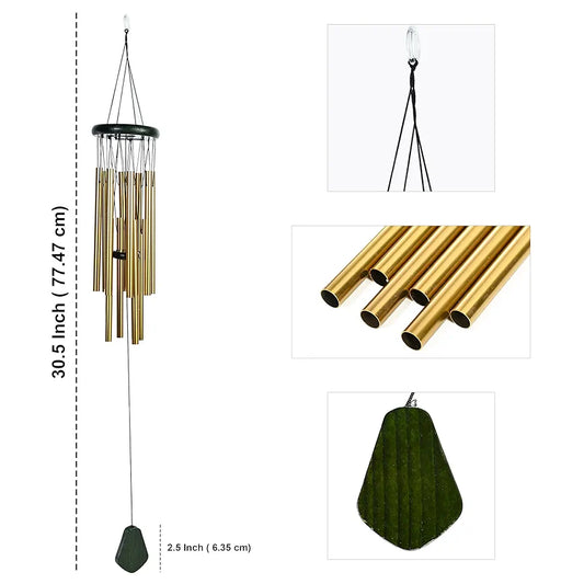 Wind Chimes for Home Positive Vibes Hanging Decoration Golden 12-Pipe Wind Chime -011