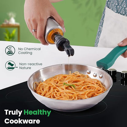The Indus Valley Stainless Steel Sandwich Bottom Fry Pan with Steel Lid