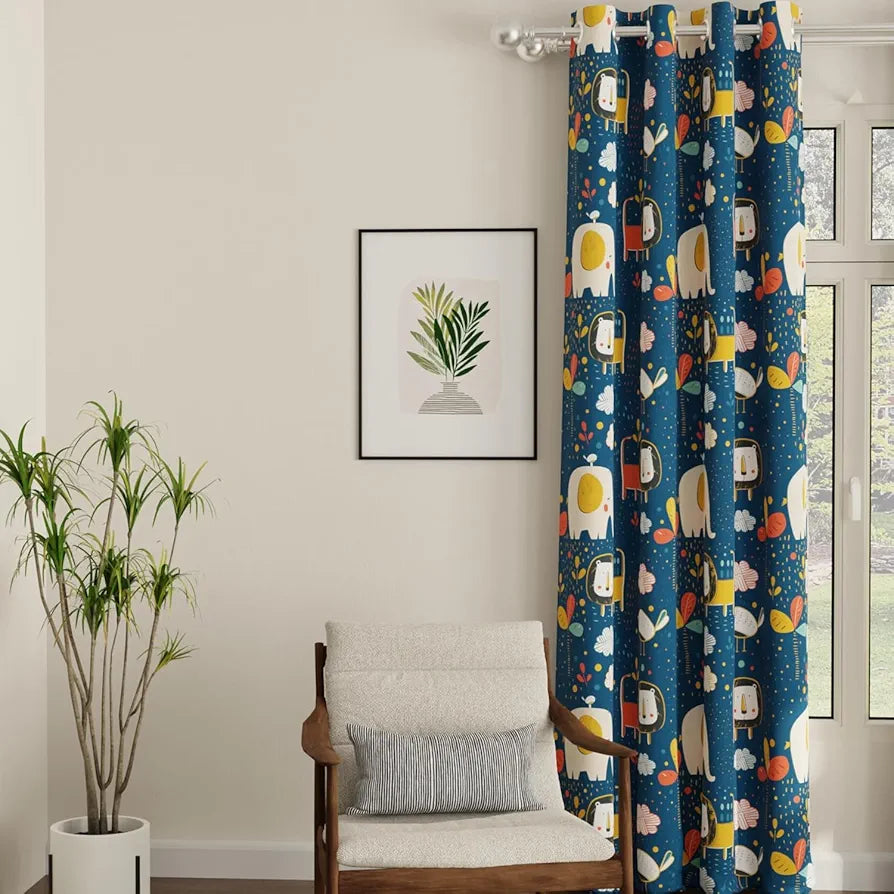 Urban Space Digital Printed Blackout Curtains for Door Bedroom Room Darkening Blackout Kids Decorative Curtains, 1 Piece Curtain Lion King Blue
