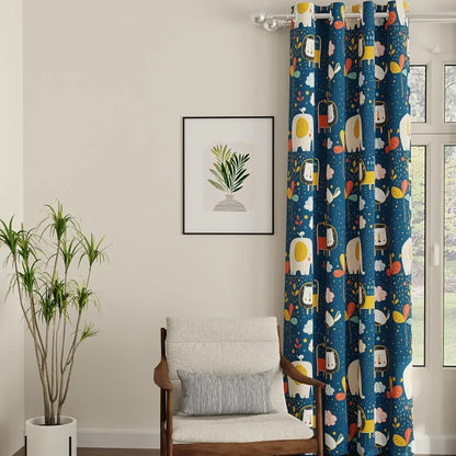Urban Space Digital Printed Blackout Curtains for Door Bedroom Room Darkening Blackout Kids Decorative Curtains, 1 Piece Curtain Lion King Blue