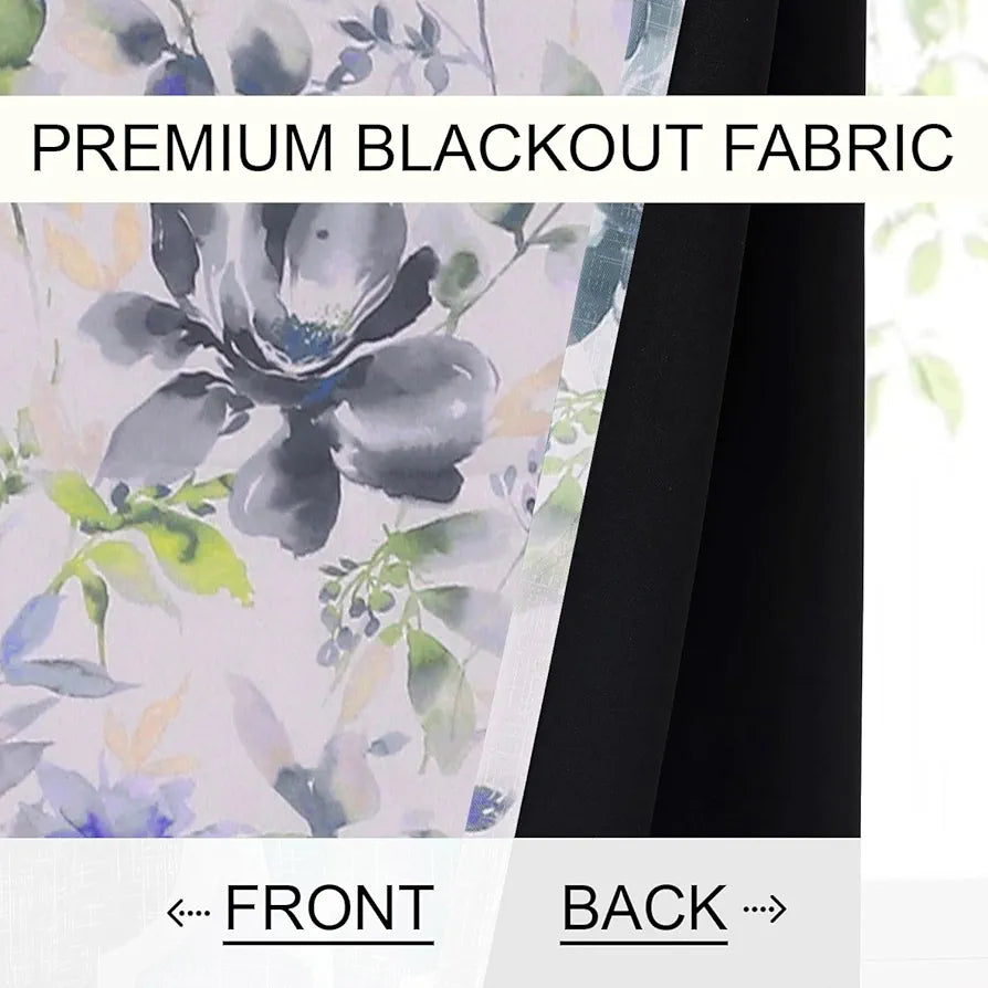 Cloth Fusion Blackout Printed Premium Door Curtains 7 Feet Long Set of 2 Blue Lotus