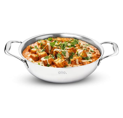 Allo Triply Stainless Steel Kadhai with Handles Perfect Kadhai for Curry 20cm 1.5 litres Without lid