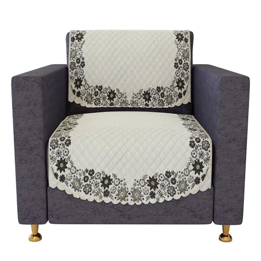 Kuber Industries Velvet Sofa Cover Set Digital Painting Quilted SueDe Ultra Sonic Living Room Cream