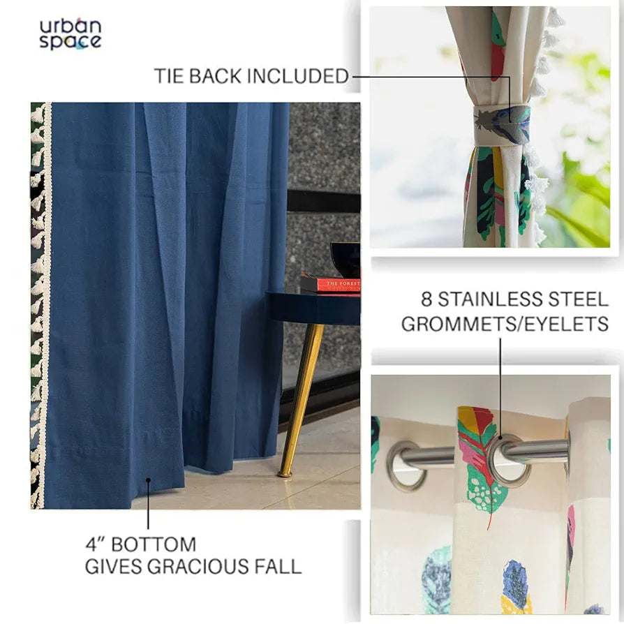 Urban Space Printed Cotton Curtains for Door Combo Set of 3 Curtains Room Darkening Curtain Curtains Dream Catcher & Aura Indigo Colour