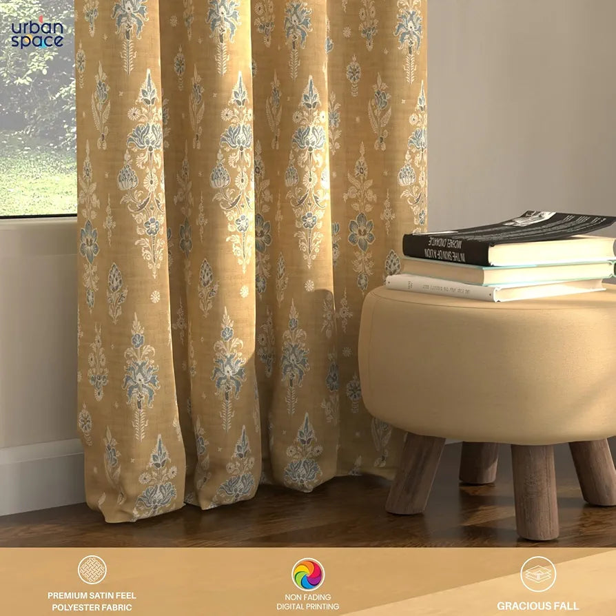 Urban Space Digital Printed Blackout Curtains for Door Bedroom Room Darkening Blackout Kids Decorative Curtains Imperial Mustard