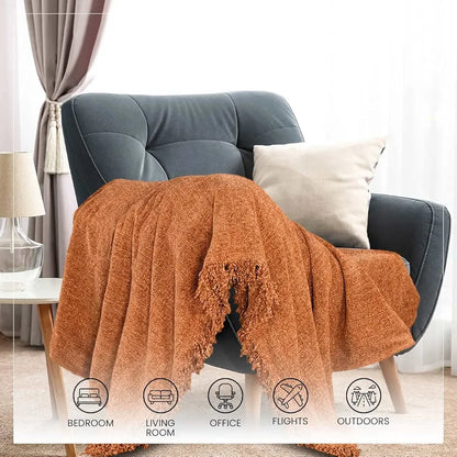 Sashaa World Lightweight Soft Chenille Throw Colour Rust