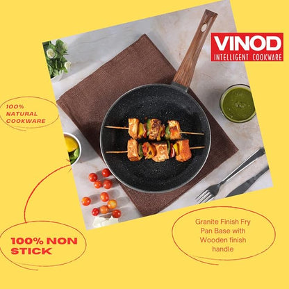 Vinod Zest Plus Die Cast Aluminium Frypan - 24 cm | Skillet Pan for Frying, Saute | 5mm Thick | 5 layer Coating| Wooden Finish Handle