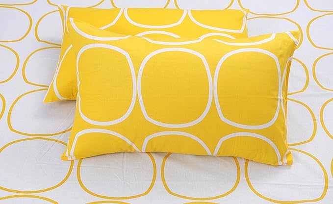 Huesland by Ahmedabad Cotton 144 TC Cotton Bedsheet for Double Bed King Size with 2 Pillow Covers | Grey & Yellow