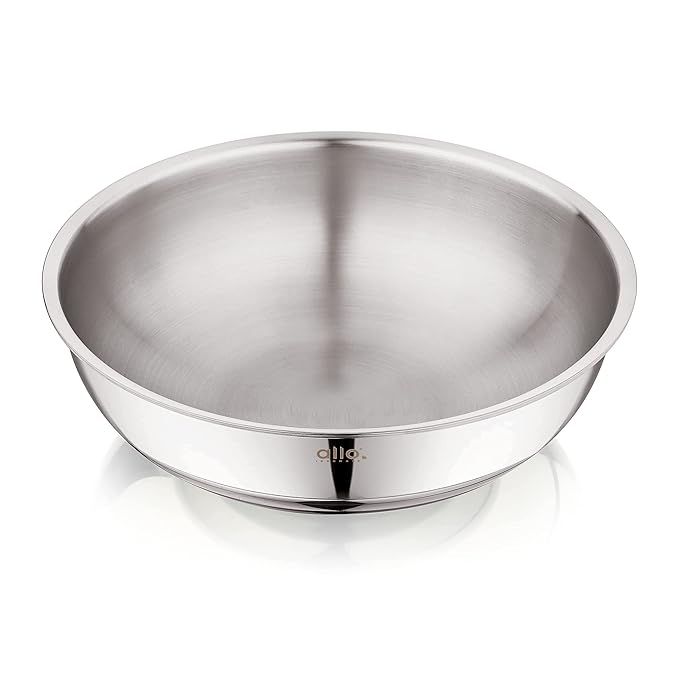 Allo Triply Stainless Steel Tasla Ideal Tasla for Curry Stir-Fry Deep-Fry Kadhai 20cm 1.5 litres