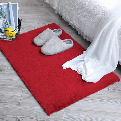 Luxe Home Ruffle Bath Mat Rabbit Fur 1000 GSM Bathroom Door Foot Mats 45 X 75 Cm Colour Maroon