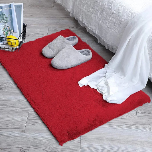 Luxe Home Ruffle Bath Mat Rabbit Fur 1000 GSM Bathroom Door Foot Mats 45 X 75 Cm Colour Maroon
