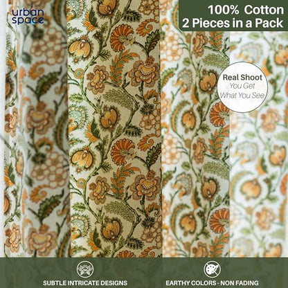 Urban Space Cotton Curtains for Door Set of 2 Curtains with Tieback (Colour Creeper Mustard)