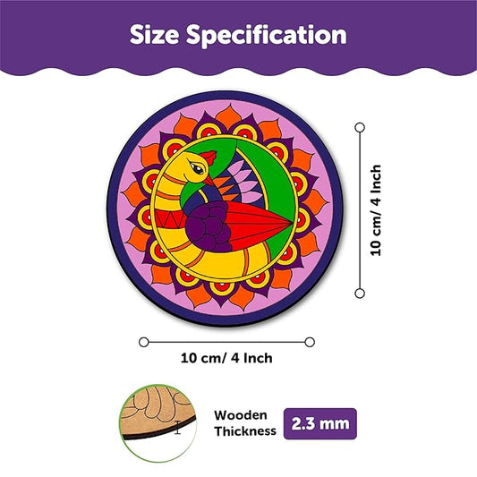 Mini Leaves Wooden Mandala Painting Kit Tea Coasters Rangoli Art and Craft Kit for Girls Boys 9-12 Years Coaster DIY Kit | Set of 6