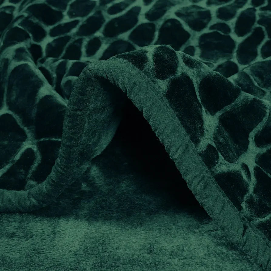 Cloth Fusion Floral Embossed Mink Blanket for Winter Double Size Soft Kambal for Comfort & Warmth Forest Green