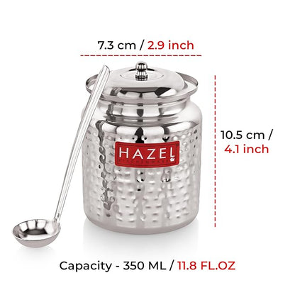 Hazel Stainless Steel Ghee Pot with Spoon 600 ml Oil Containers for Kitchen With Lid