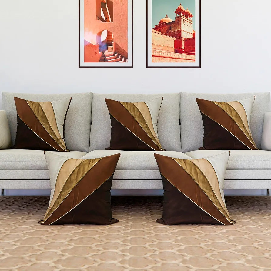 Kuber Industries Cushion Cover Pillow Covers Cream Patang Wire Cushion Covers Set of 5 Brown