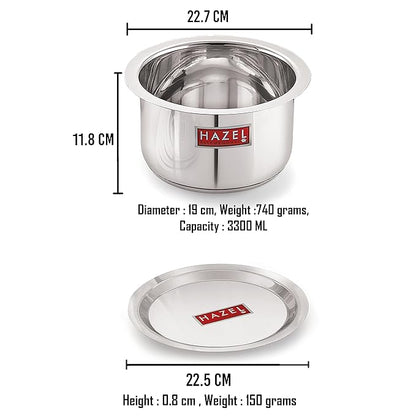 Hazel Induction Base Tope 22.5 cm with 3300 ml Capacity Stainless Steel Induction Bottom