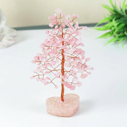 Zaicus Rose Quartz Crystal Bonsai Tree with Heart Base – Handmade Feng Shui Tree