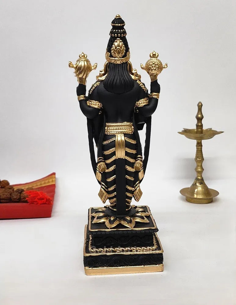 Gold Art India Lord Tirupati Balaji Black Terracotta Idol with Golden Color Work