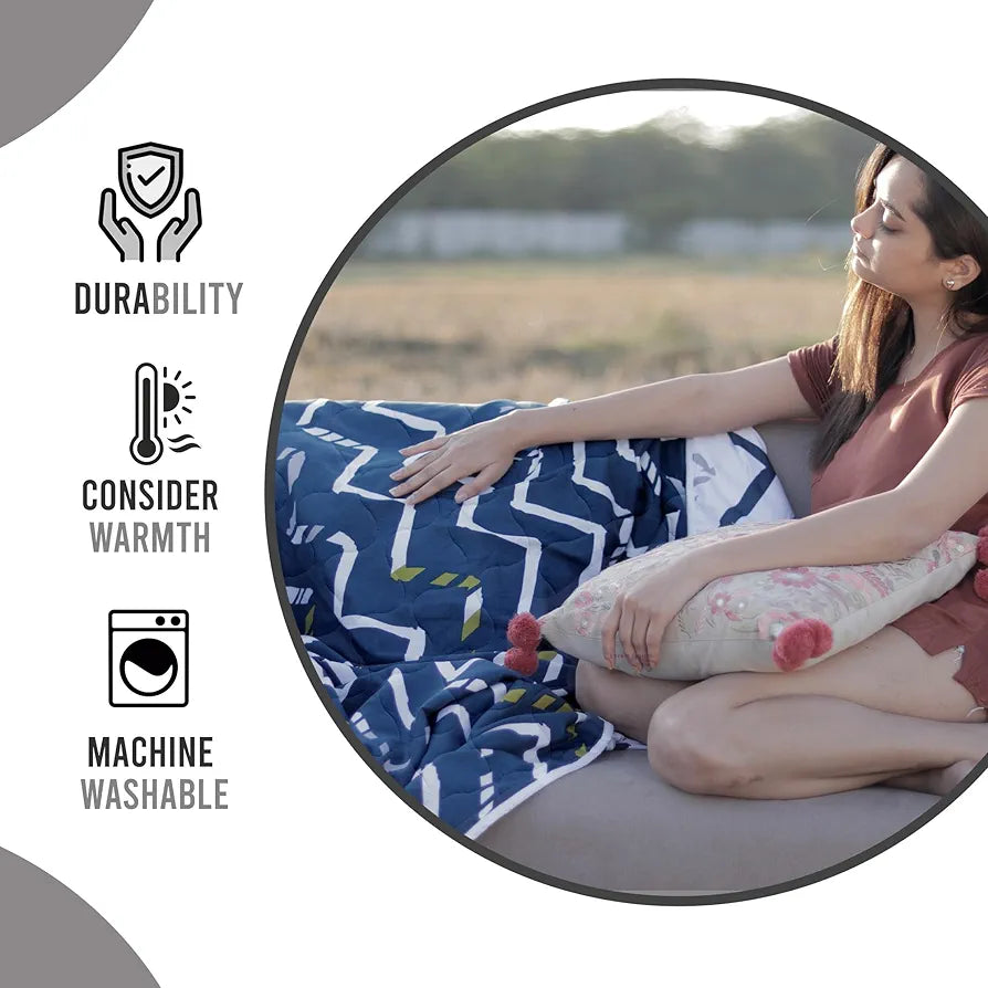 Divine Casa Microfiber All Weather 120 GSM Reversible Single Bed Size Comforter/Blanket Colour Dark Blue and Grey