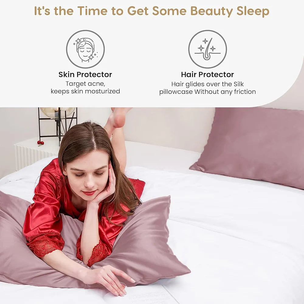 Cloth Fusion Satin Pillow Cover Set of 2 Perfect Pillow Case with 3 Satin Soft Scrunchies Rose Gold