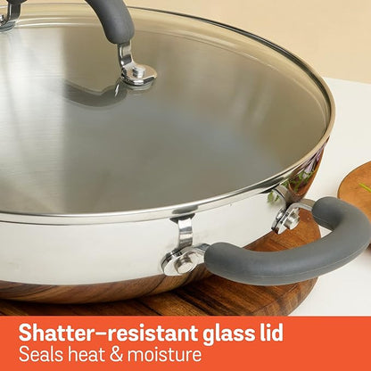Meyer Trivantage Nickel Free Stainless Steel Triply Kadai with Steel Lid 26cm Silver