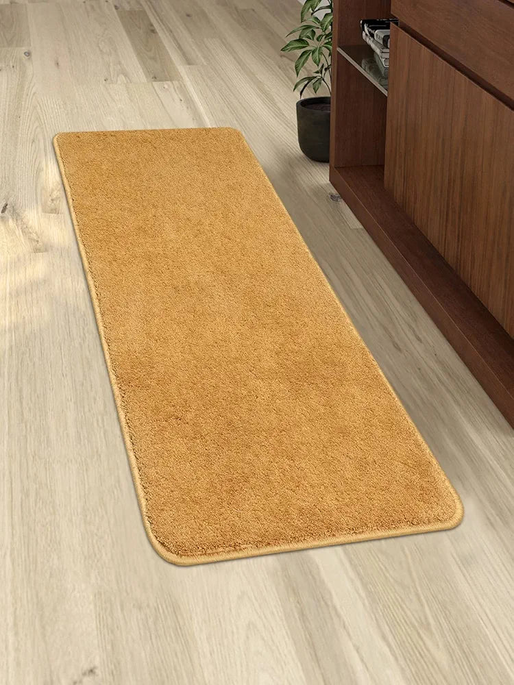 Saral Home Solid Neo Shaggy Yarn Durable & Washable Multipurpose Runner Colour Gold