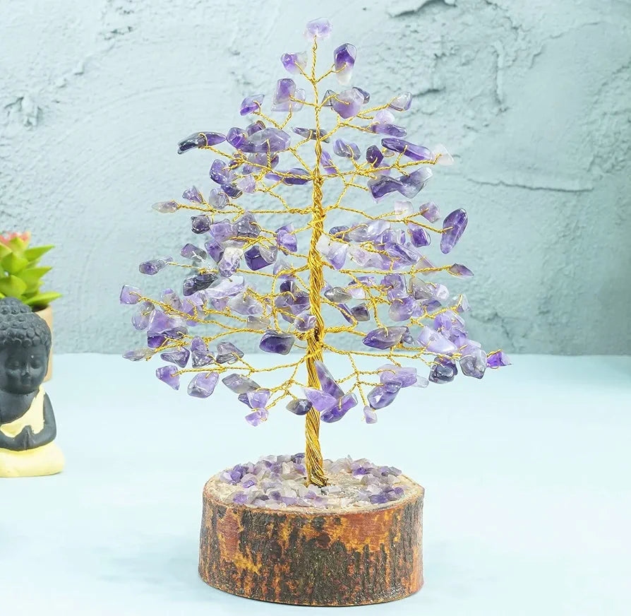 Crocon Amethyst Gemstone Money Tree Feng Shui Bonsai Golden Wire