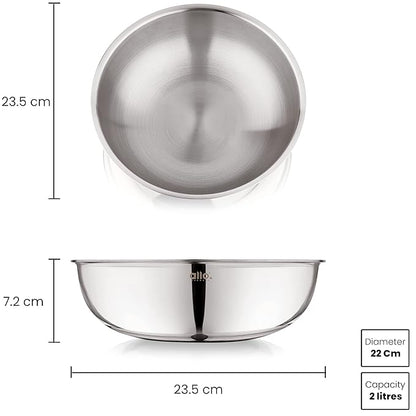 Allo Triply Stainless Steel Tasla Ideal Tasla for Curry Stir-Fry Deep-Fry 22cm 2 litres Kadhai
