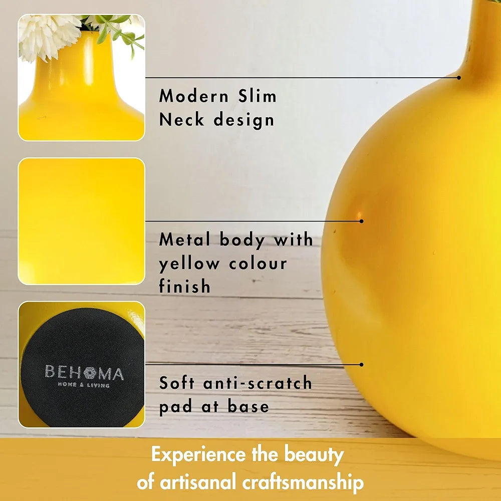 Behoma Metal Flower Vase Sunshine Yellow Flowers not Included