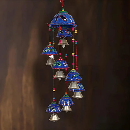 Kuber Industries Rajasthani Design Handcrafted Hanging Windchimes with 8 Bells Pack of 2