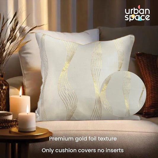 Urban Space Decorative Gold Foil Cushion Cover Set of 2 Cushion Covers for Sofa, Bedroom, Living Room Double Wave Beige