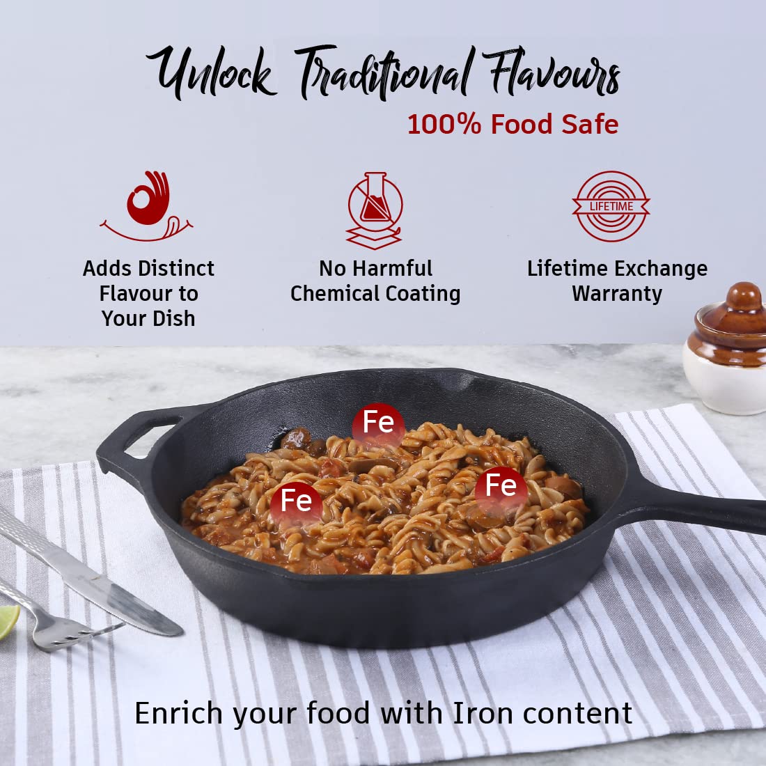 Wonderchef Forza Pre Seasoned 15 Cm Cast Iron Fry Pan | Black